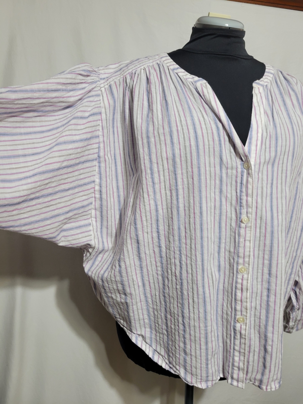 Lightweight White Striped Button-Front Women’s Blouse